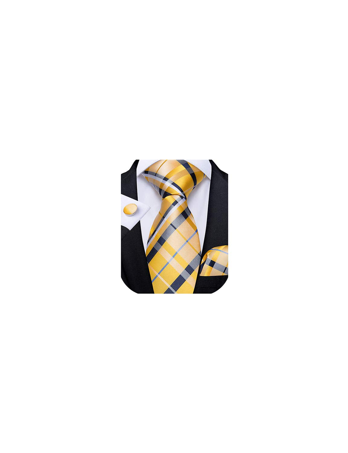 Extra Long Tie for Men Silk 63 inches XL Necktie and Pocket Suqare Cufflinks Set Mens Big and Tall Tie Wedding Party