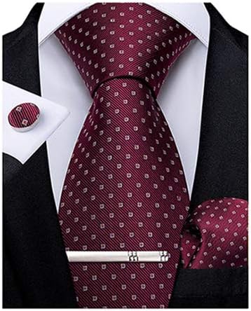 Plaid Ties for Men Silk Checkered Necktie and Pocket Square Cufflinks Tie Clip Set with Gift Box for Wedding Business