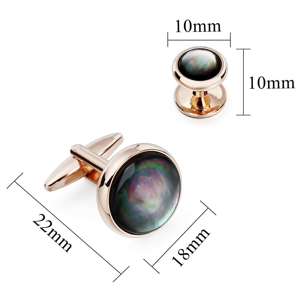 Cufflinks and Tuxedo Studs Set for Men with Gift Box, Mother-of-Pearl Cuff links for French Cuff Shirt and Dress Shirt, Suitable for Wedding, Birthday, Party