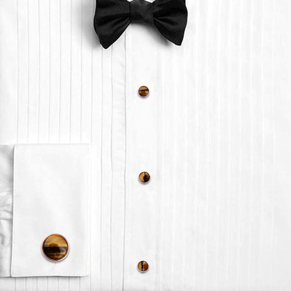 Cufflinks and Tuxedo Studs Set for Men with Gift Box, Mother-of-Pearl Cuff links for French Cuff Shirt and Dress Shirt, Suitable for Wedding, Birthday, Party