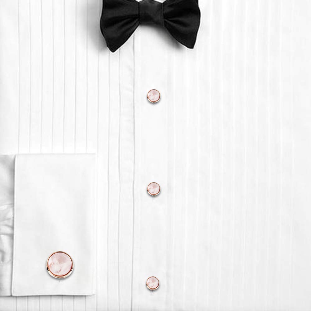 Cufflinks and Tuxedo Studs Set for Men with Gift Box, Mother-of-Pearl Cuff links for French Cuff Shirt and Dress Shirt, Suitable for Wedding, Birthday, Party