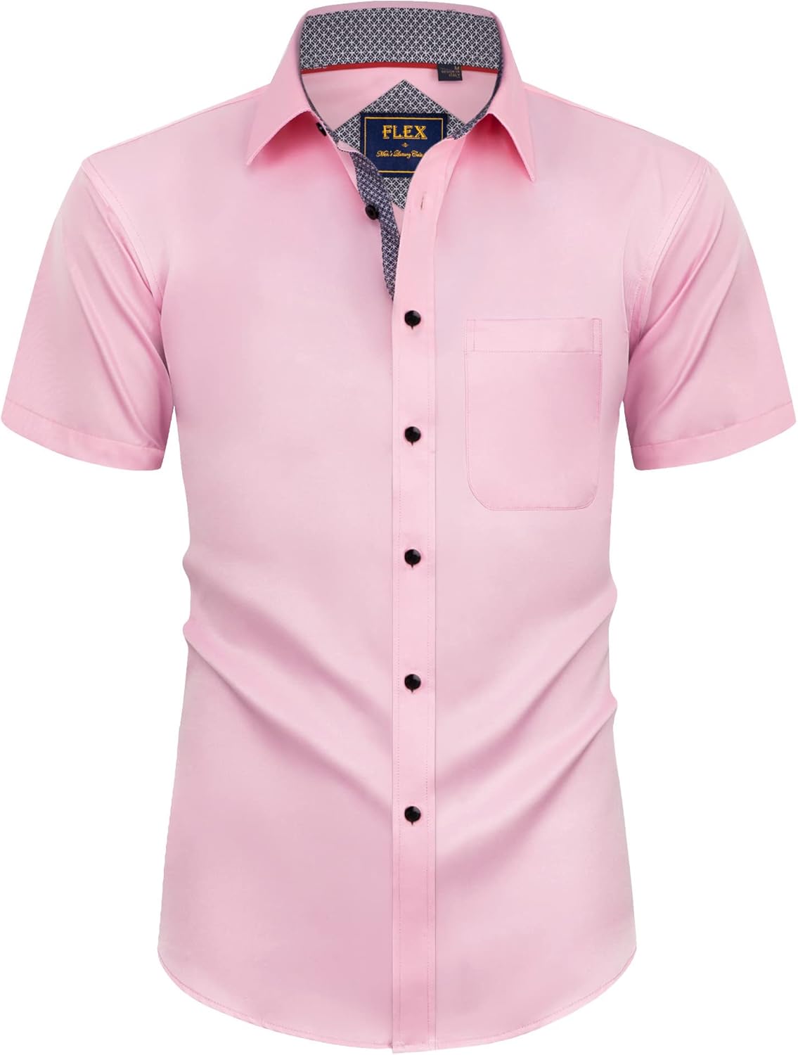 Alimens & Gentle Mens Short Sleeve Dress Shirts Wrinkle Free Solid Casual Button Down Shirts with Pocket
