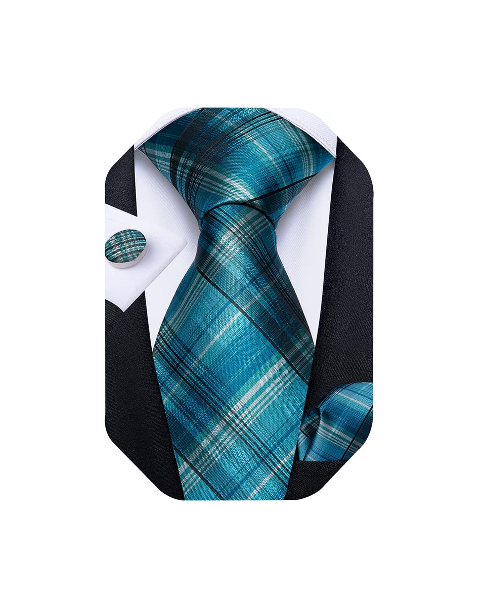 Extra Long Tie for Men Silk 63 inches XL Necktie and Pocket Suqare Cufflinks Set Mens Big and Tall Tie Wedding Party