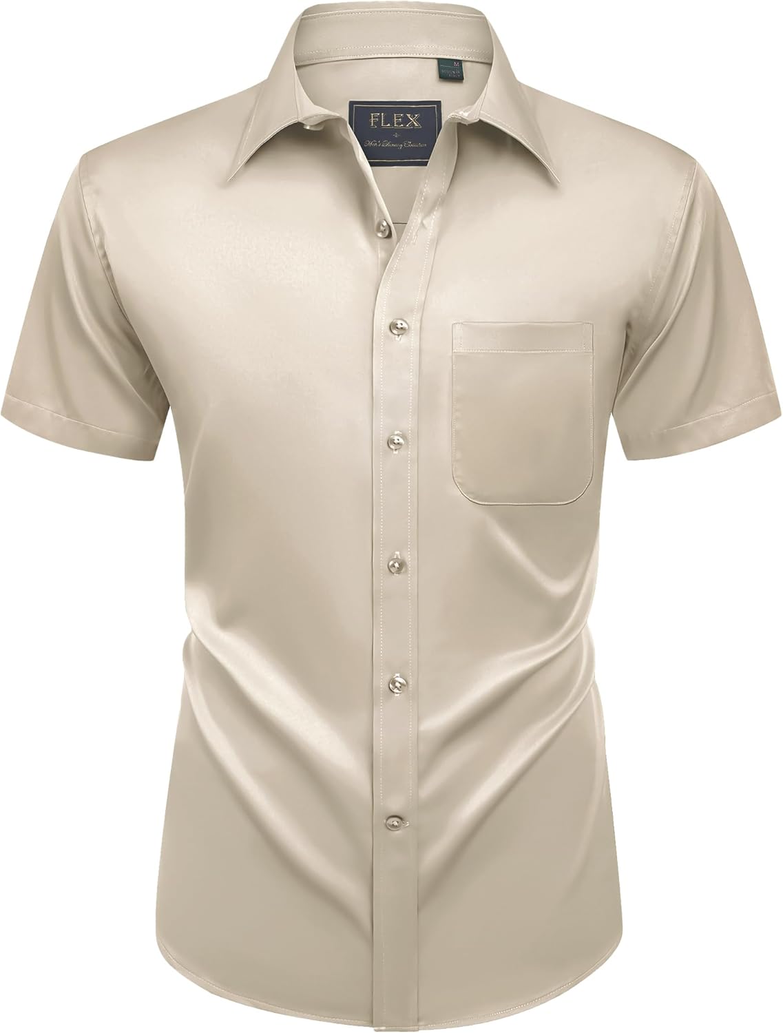 Alimens & Gentle Mens Short Sleeve Dress Shirts Wrinkle Free Solid Casual Button Down Shirts with Pocket