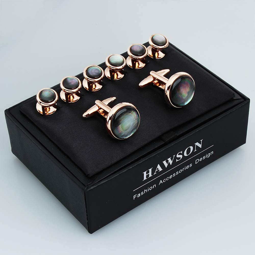 Cufflinks and Tuxedo Studs Set for Men with Gift Box, Mother-of-Pearl Cuff links for French Cuff Shirt and Dress Shirt, Suitable for Wedding, Birthday, Party