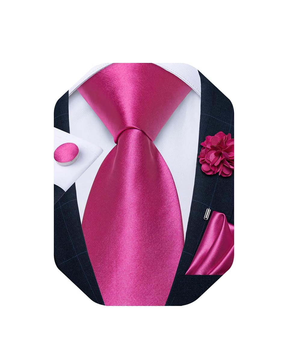Mens Tie and Lapel Pin Set Silk Plaid Solid Paisley Necktie & Pocket Square Cufflinks for Wedding Party