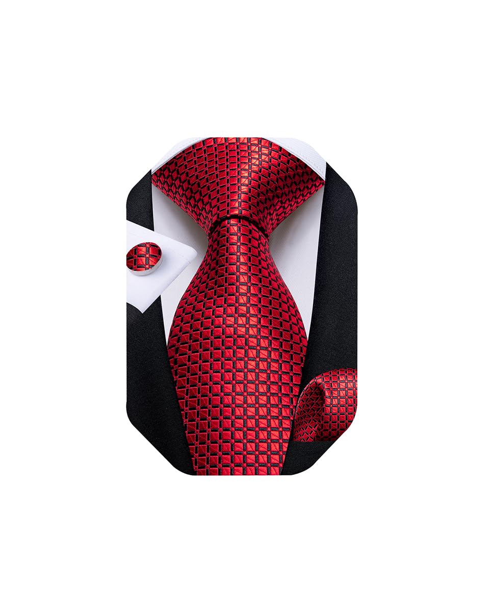 Extra Long Tie for Men Silk 63 inches XL Necktie and Pocket Suqare Cufflinks Set Mens Big and Tall Tie Wedding Party