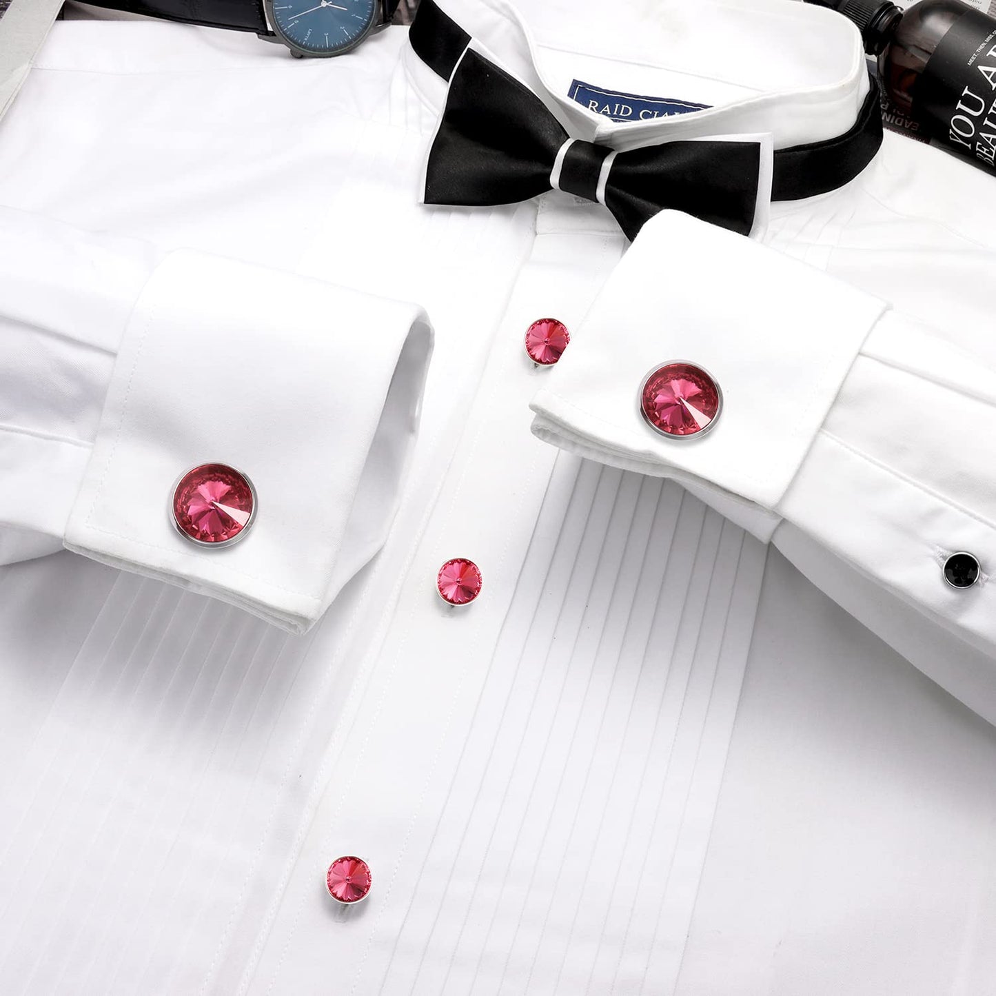 Cufflinks for Men with 4/6 pcs Shirt Studs Set, Gift Box Packed