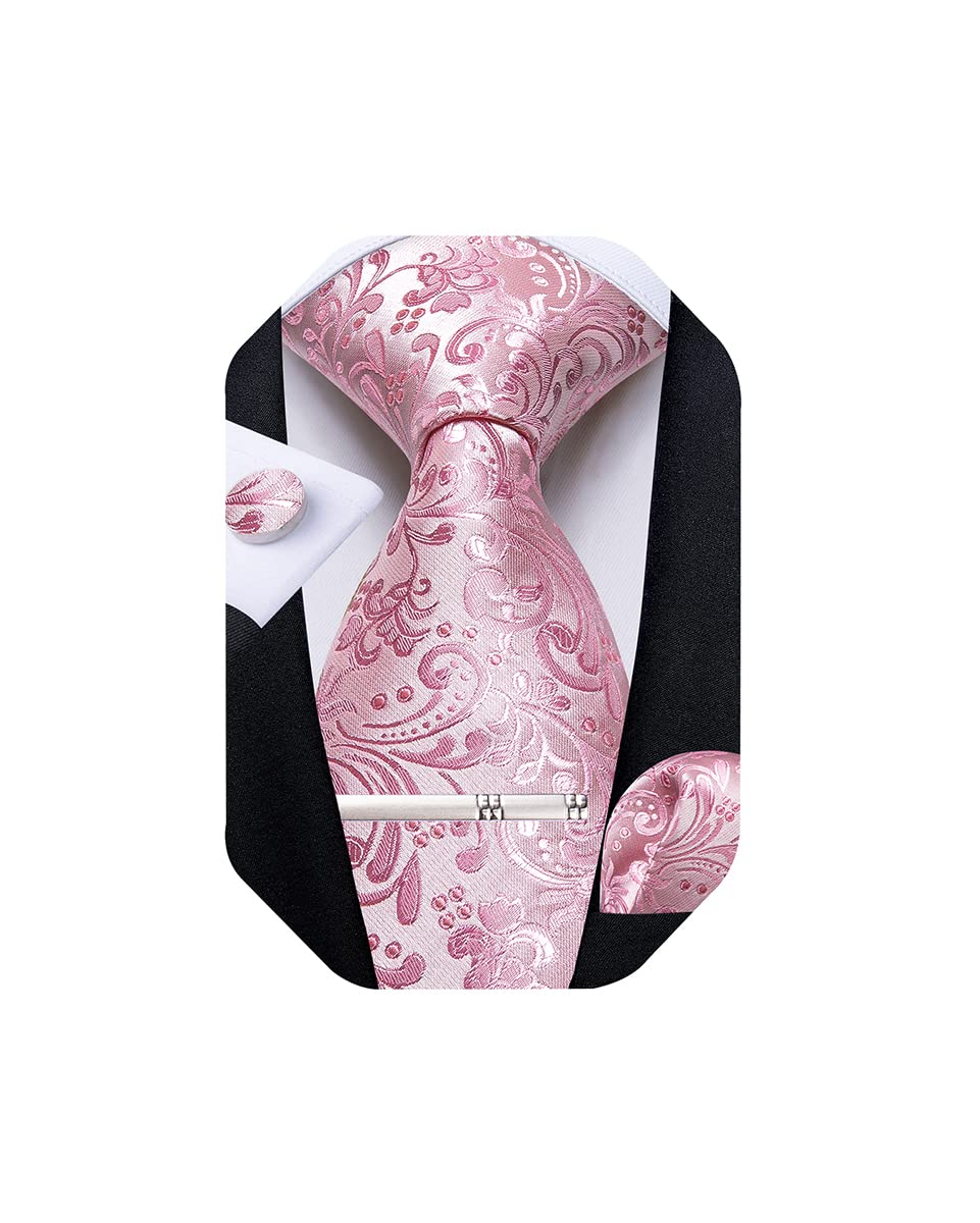 Silk Floral Ties for Men Woven Paisley Necktie and Tie Clip Handkerchief Cufflinks Set for Party Wedding