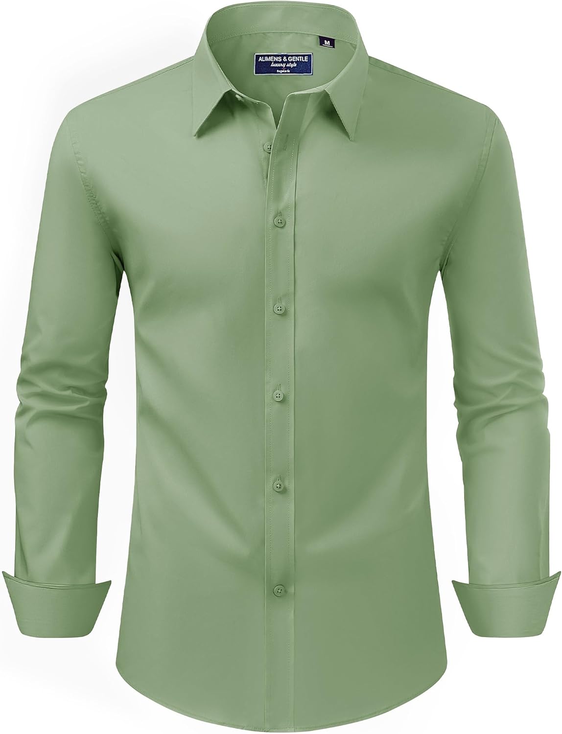 Alimens & Gentle Men's Dress Shirt Regular Fit Stretch Stain Shield Long Sleeve Solid Business Wedding Button Down Shirts
