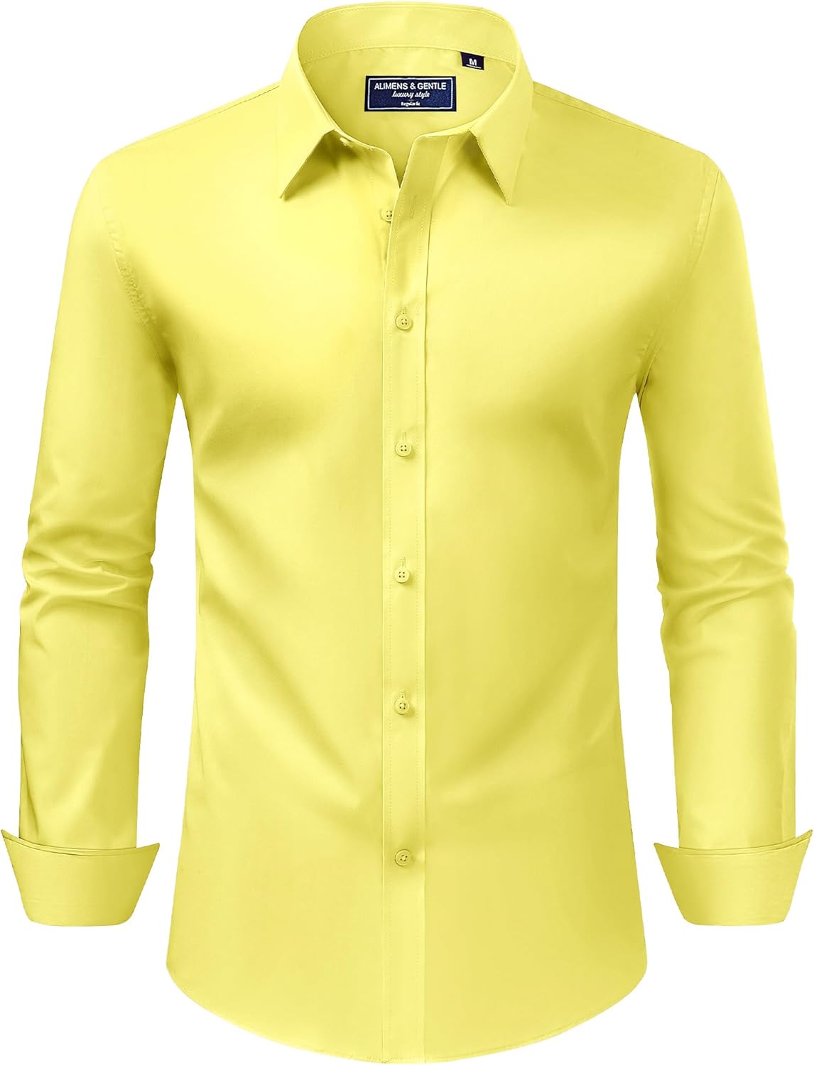 Alimens & Gentle Men's Dress Shirt Regular Fit Stretch Stain Shield Long Sleeve Solid Business Wedding Button Down Shirts