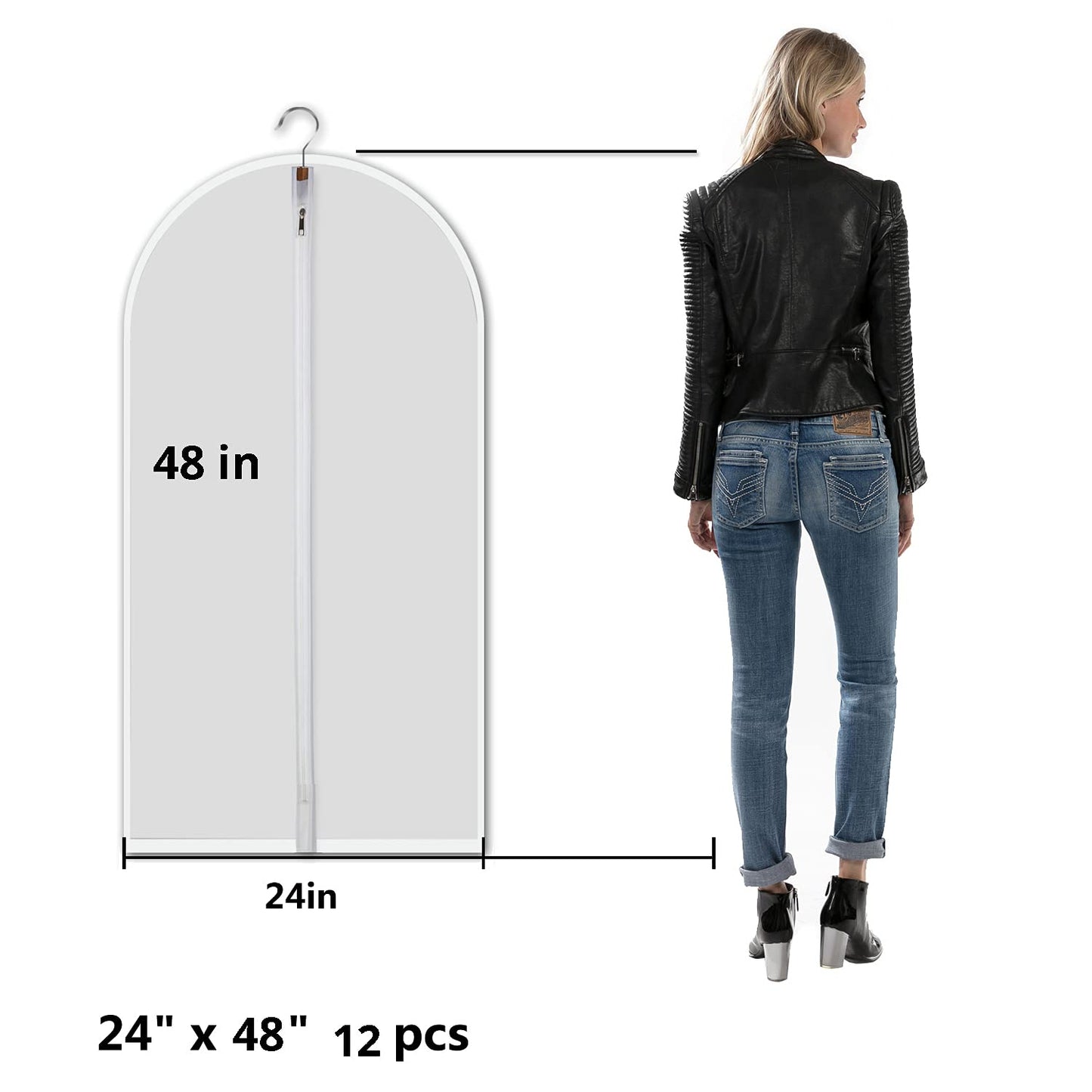 Clear Garment Bags Clothes Covers Protecting Dusts (Set of 12) for Storage Plastic Garment Bags Hanging Clothes Bags Dress Bag for Gowns Long with Zipper for Closet - 24'' x 40''/12 Pack