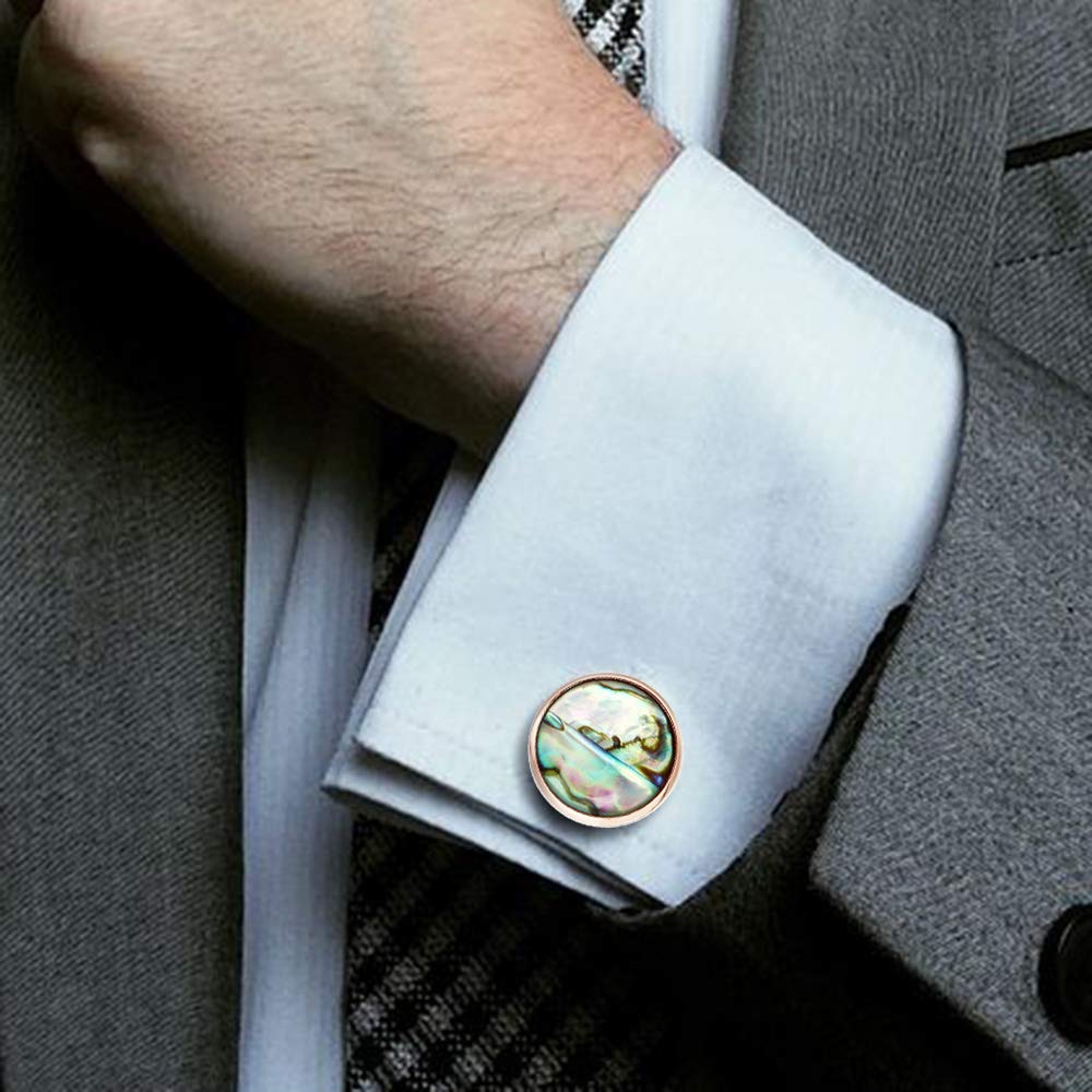Cufflinks and Tuxedo Studs Set for Men with Gift Box, Mother-of-Pearl Cuff links for French Cuff Shirt and Dress Shirt, Suitable for Wedding, Birthday, Party