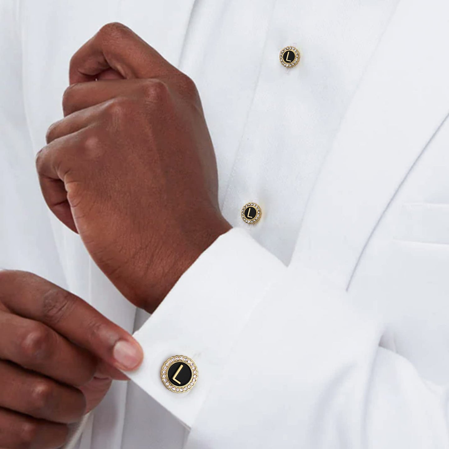 18K Gold Tone Initial Cufflinks for Men with Tuxedo Studs