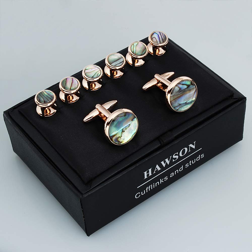 Cufflinks and Tuxedo Studs Set for Men with Gift Box, Mother-of-Pearl Cuff links for French Cuff Shirt and Dress Shirt, Suitable for Wedding, Birthday, Party