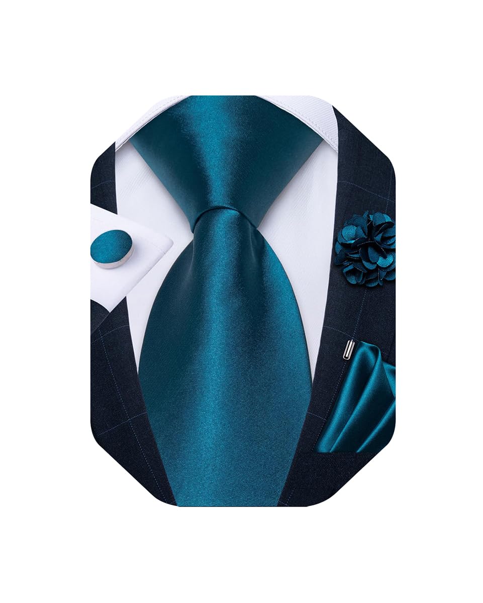 Mens Tie and Lapel Pin Set Silk Plaid Solid Paisley Necktie & Pocket Square Cufflinks for Wedding Party
