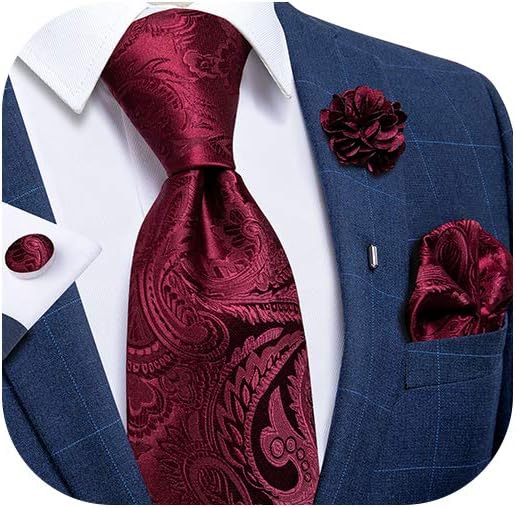 Silk Ties for Men Necktie and Lapel Pin Brooch Set Formal Woven Paisley Plaid Striped Solid Tie Wedding Party