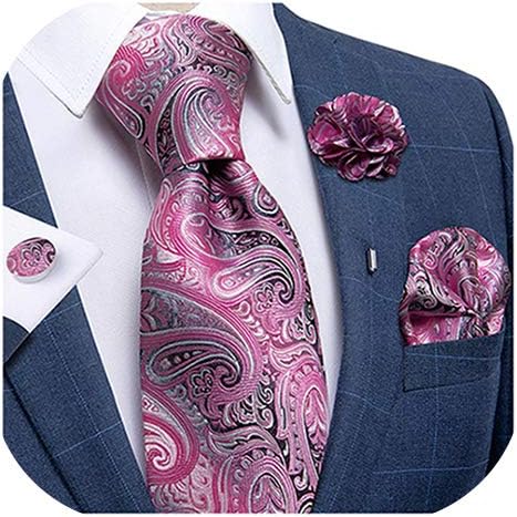 Silk Ties for Men Necktie and Lapel Pin Brooch Set Formal Woven Paisley Plaid Striped Solid Tie Wedding Party