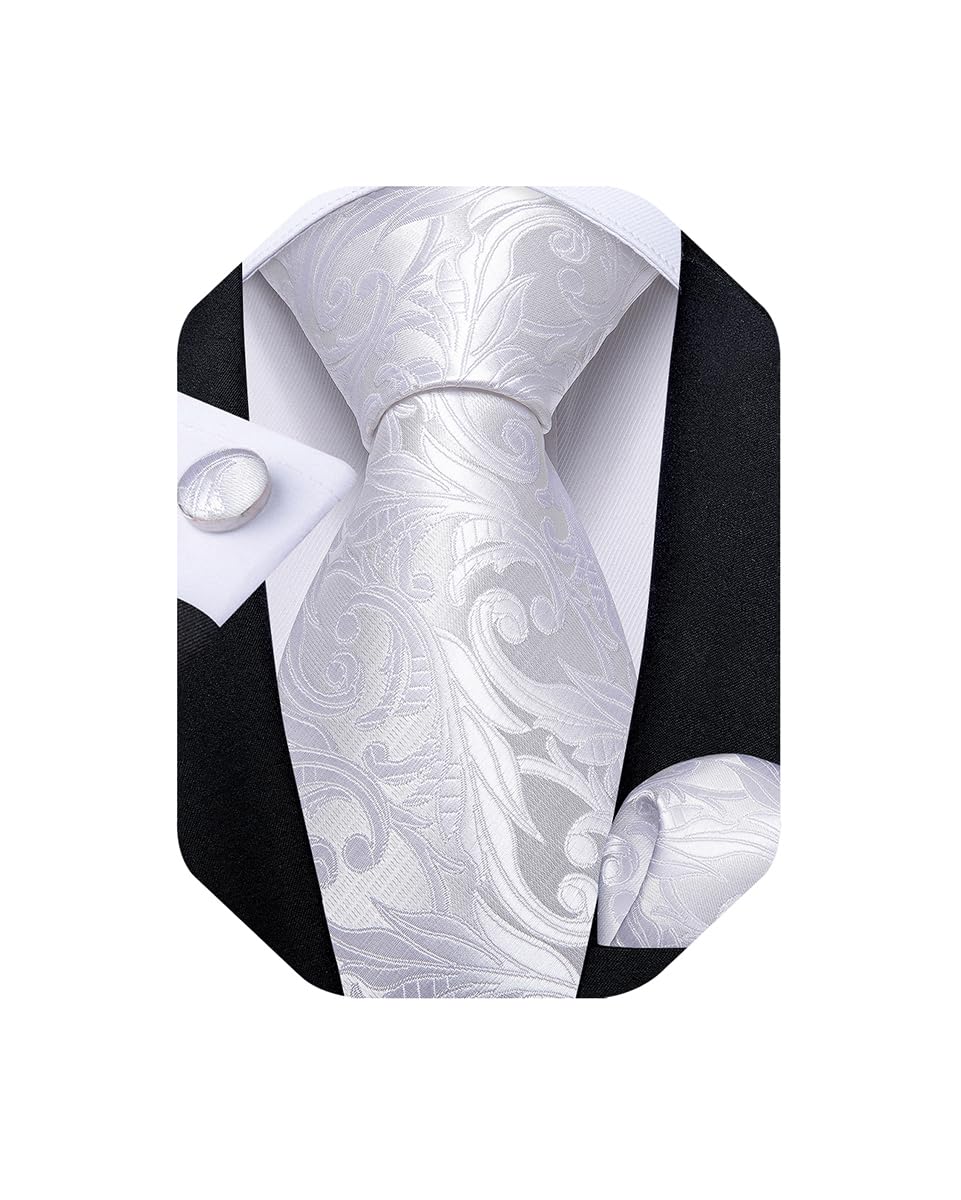 Mens Tie Set Silk Solid Paisley Necktie and Pocket Square Cufflinks Classic Formal Ties for Men Wedding Party