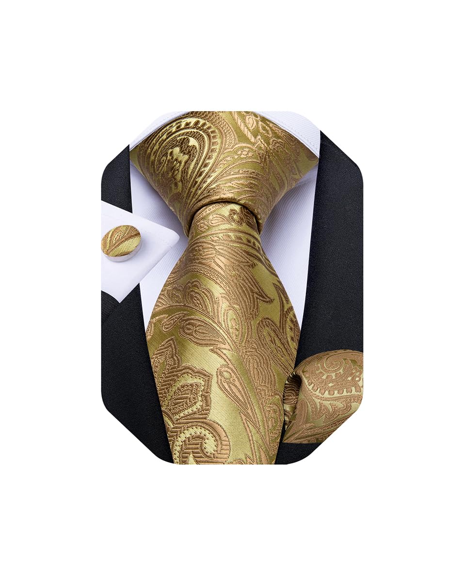 Extra Long Tie for Men Silk 63 inches XL Necktie and Pocket Suqare Cufflinks Set Mens Big and Tall Tie Wedding Party