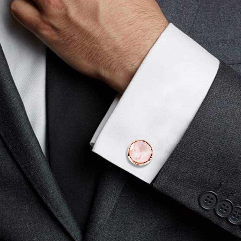 Cufflinks and Tuxedo Studs Set for Men with Gift Box, Mother-of-Pearl Cuff links for French Cuff Shirt and Dress Shirt, Suitable for Wedding, Birthday, Party