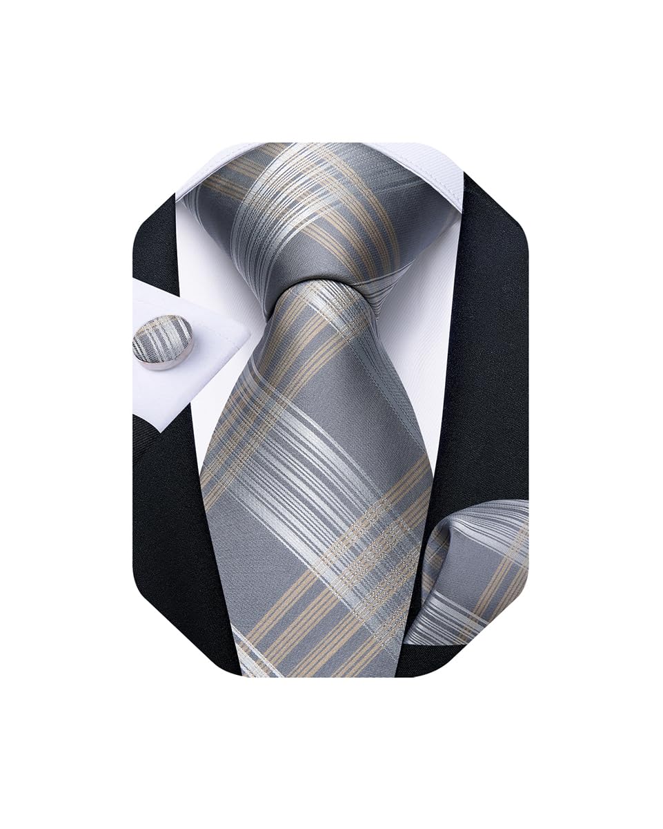 Extra Long Tie for Men Silk 63 inches XL Necktie and Pocket Suqare Cufflinks Set Mens Big and Tall Tie Wedding Party