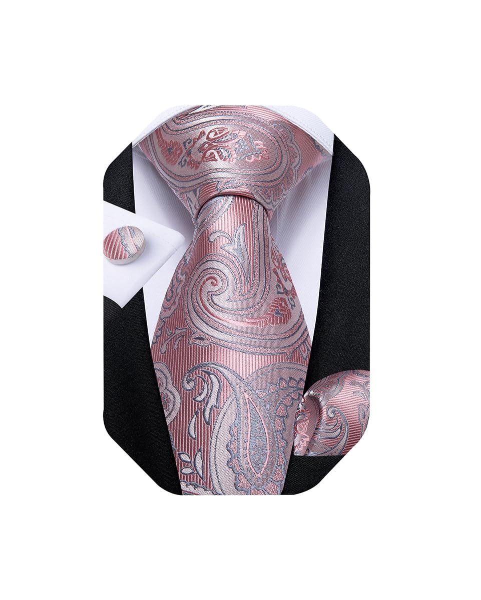 Extra Long Tie for Men Silk 63 inches XL Necktie and Pocket Suqare Cufflinks Set Mens Big and Tall Tie Wedding Party