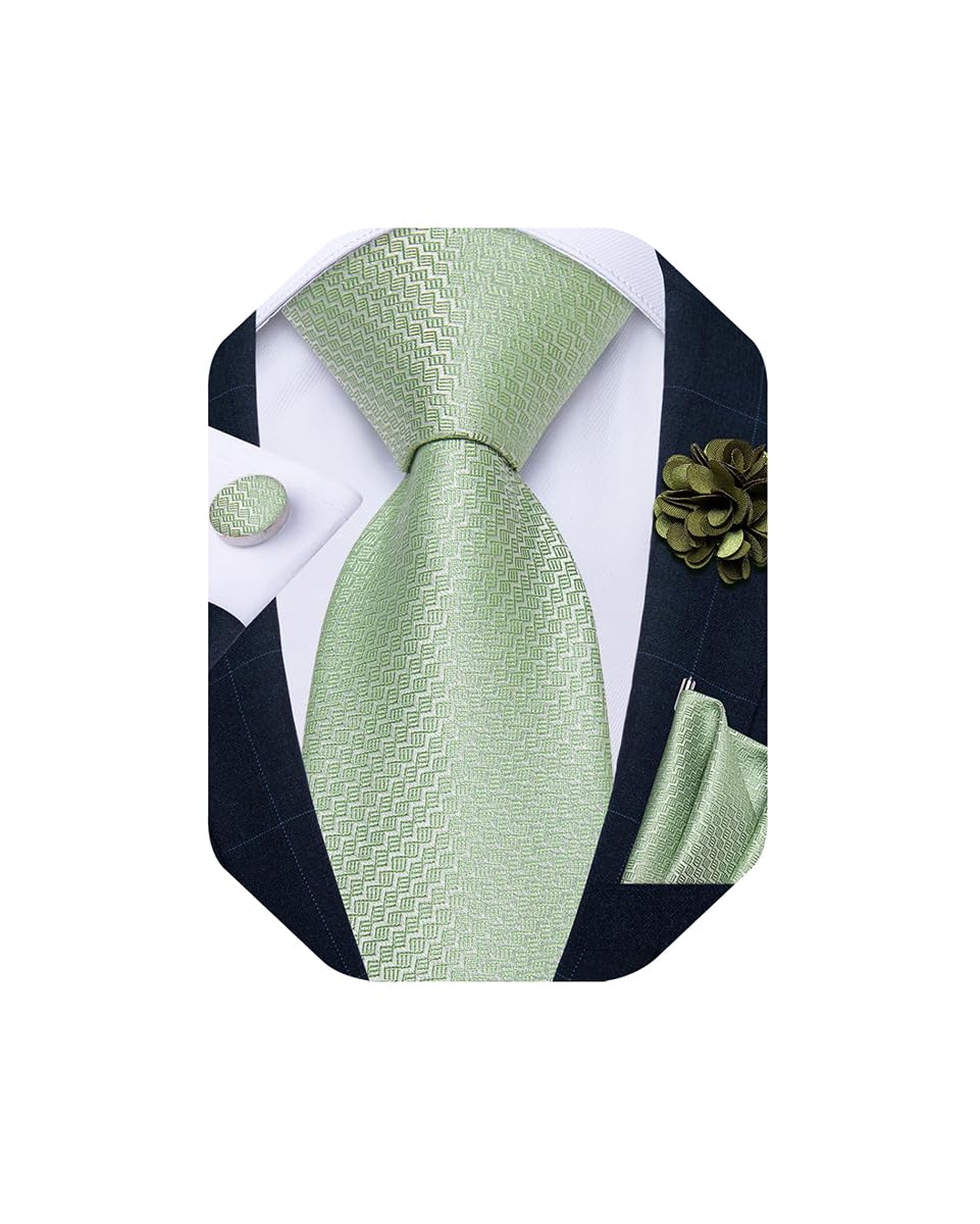 Mens Tie and Lapel Pin Set Silk Plaid Solid Paisley Necktie & Pocket Square Cufflinks for Wedding Party