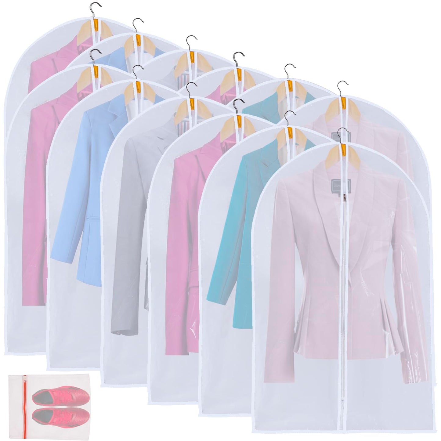 Clear Garment Bags Clothes Covers Protecting Dusts (Set of 12) for Storage Plastic Garment Bags Hanging Clothes Bags Dress Bag for Gowns Long with Zipper for Closet - 24'' x 40''/12 Pack