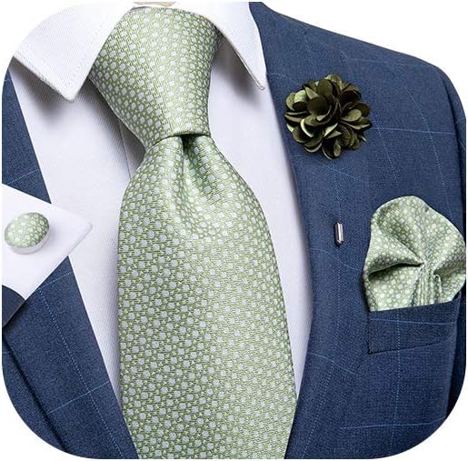 Silk Ties for Men Necktie and Lapel Pin Brooch Set Formal Woven Paisley Plaid Striped Solid Tie Wedding Party