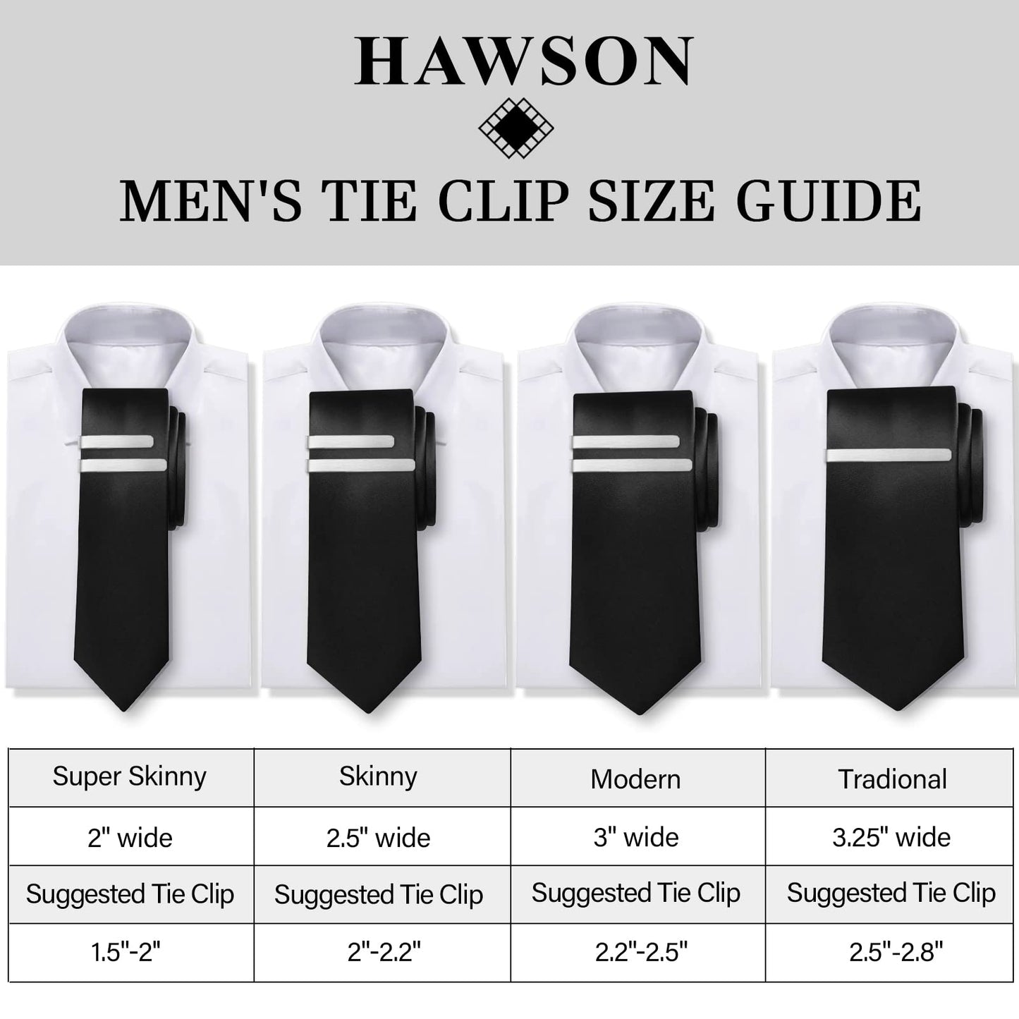 Skinny Tie Clip Bar Set, 2 Inch Tie Clip for Men - Wedding, Meeting, Party Gift Set