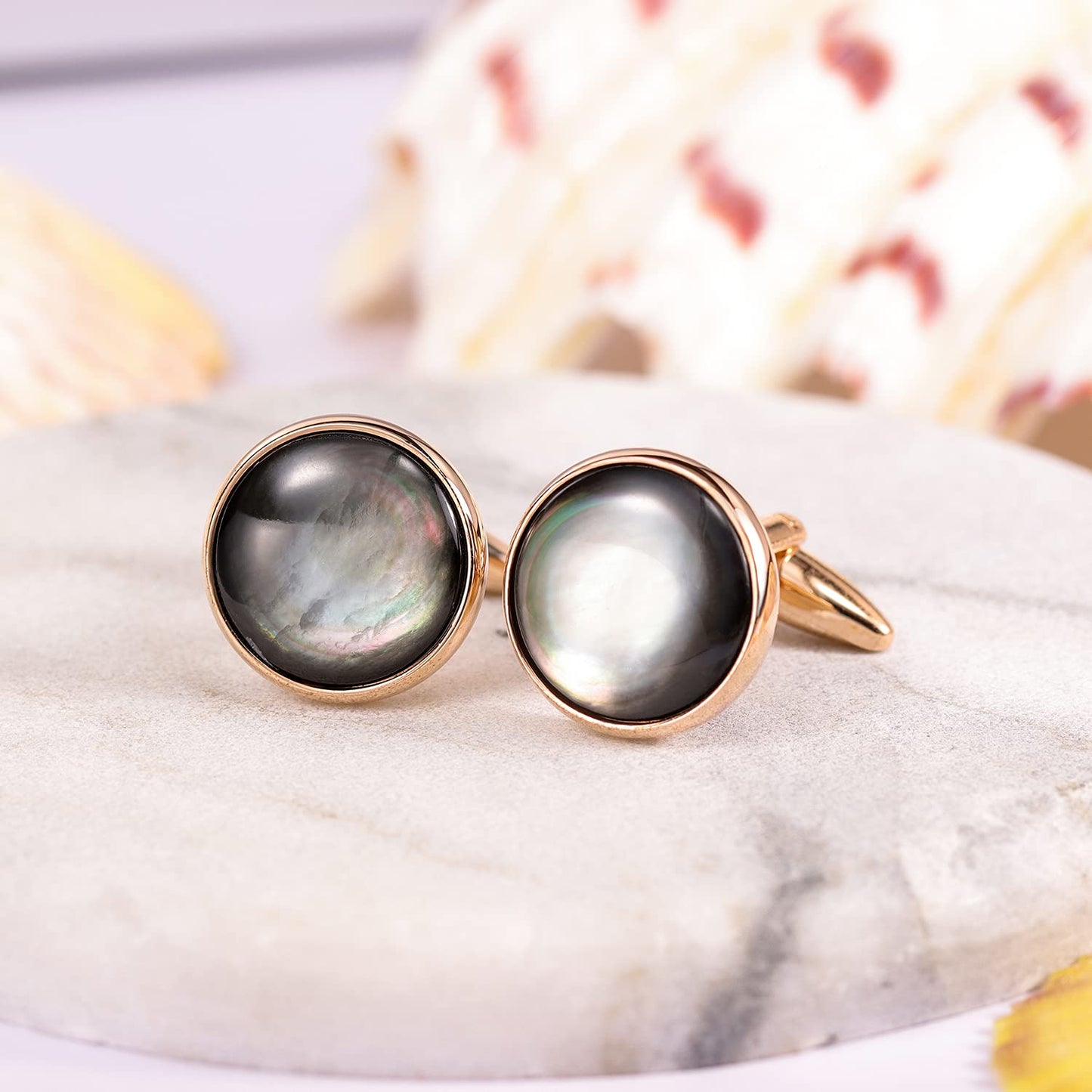Cufflinks and Tuxedo Studs Set for Men with Gift Box, Mother-of-Pearl Cuff links for French Cuff Shirt and Dress Shirt, Suitable for Wedding, Birthday, Party