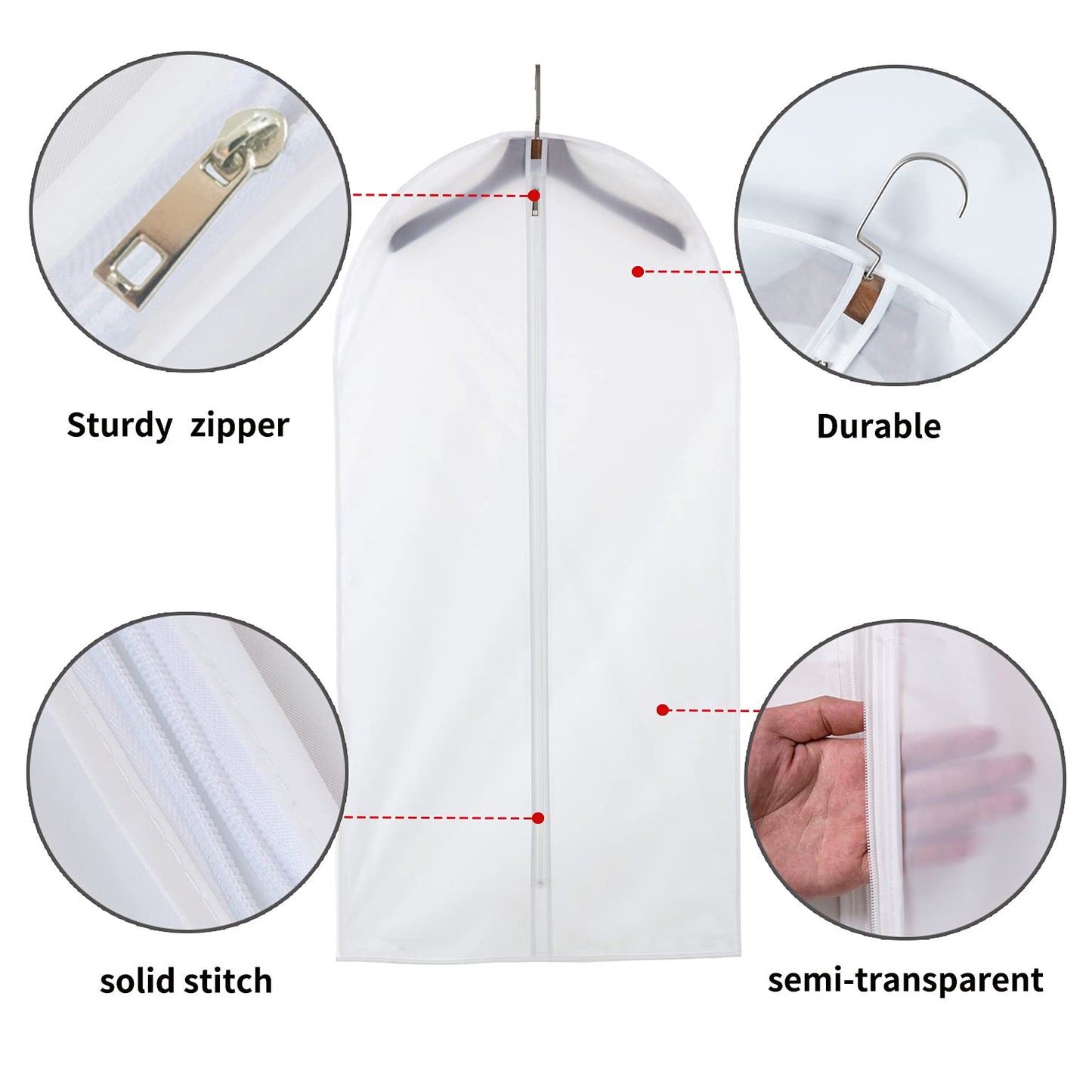 Clear Garment Bags Clothes Covers Protecting Dusts (Set of 12) for Storage Plastic Garment Bags Hanging Clothes Bags Dress Bag for Gowns Long with Zipper for Closet - 24'' x 40''/12 Pack