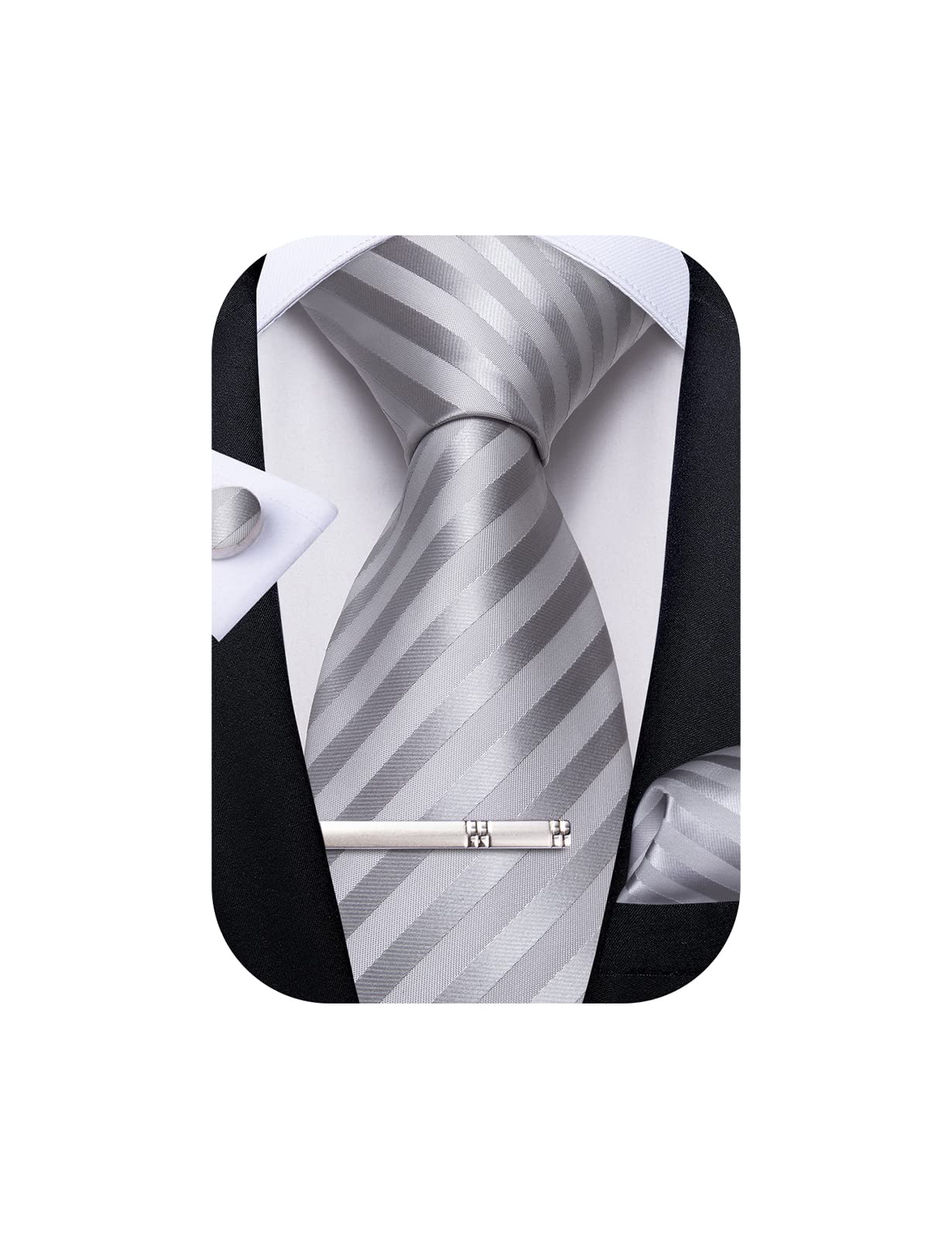 Mens Silk Necktie Solid Color Tie and Pocket Square Cufflink Tie Clip Set Woven Plain Ties for Men Wedding Party