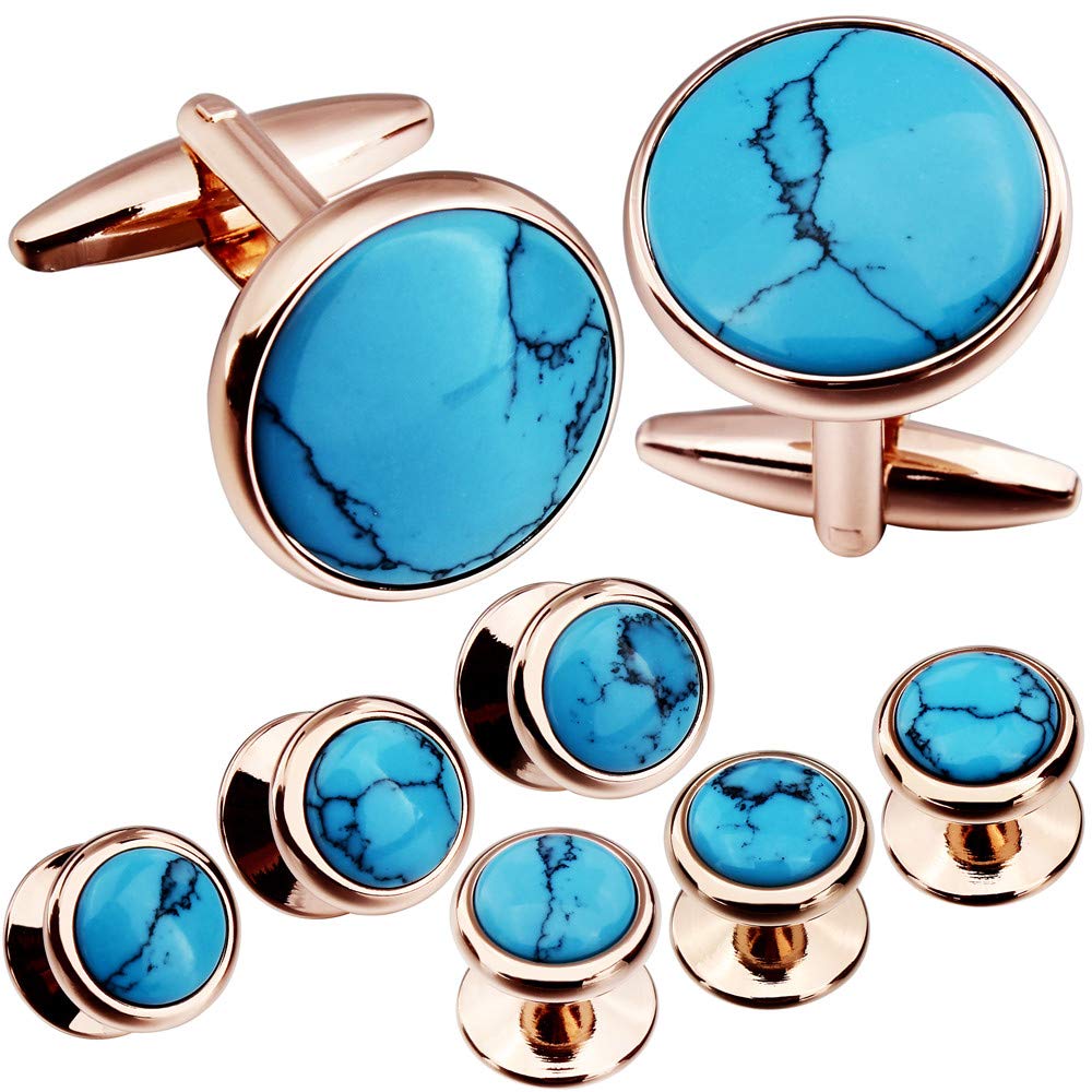 Cufflinks and Tuxedo Studs Set for Men with Gift Box, Mother-of-Pearl Cuff links for French Cuff Shirt and Dress Shirt, Suitable for Wedding, Birthday, Party