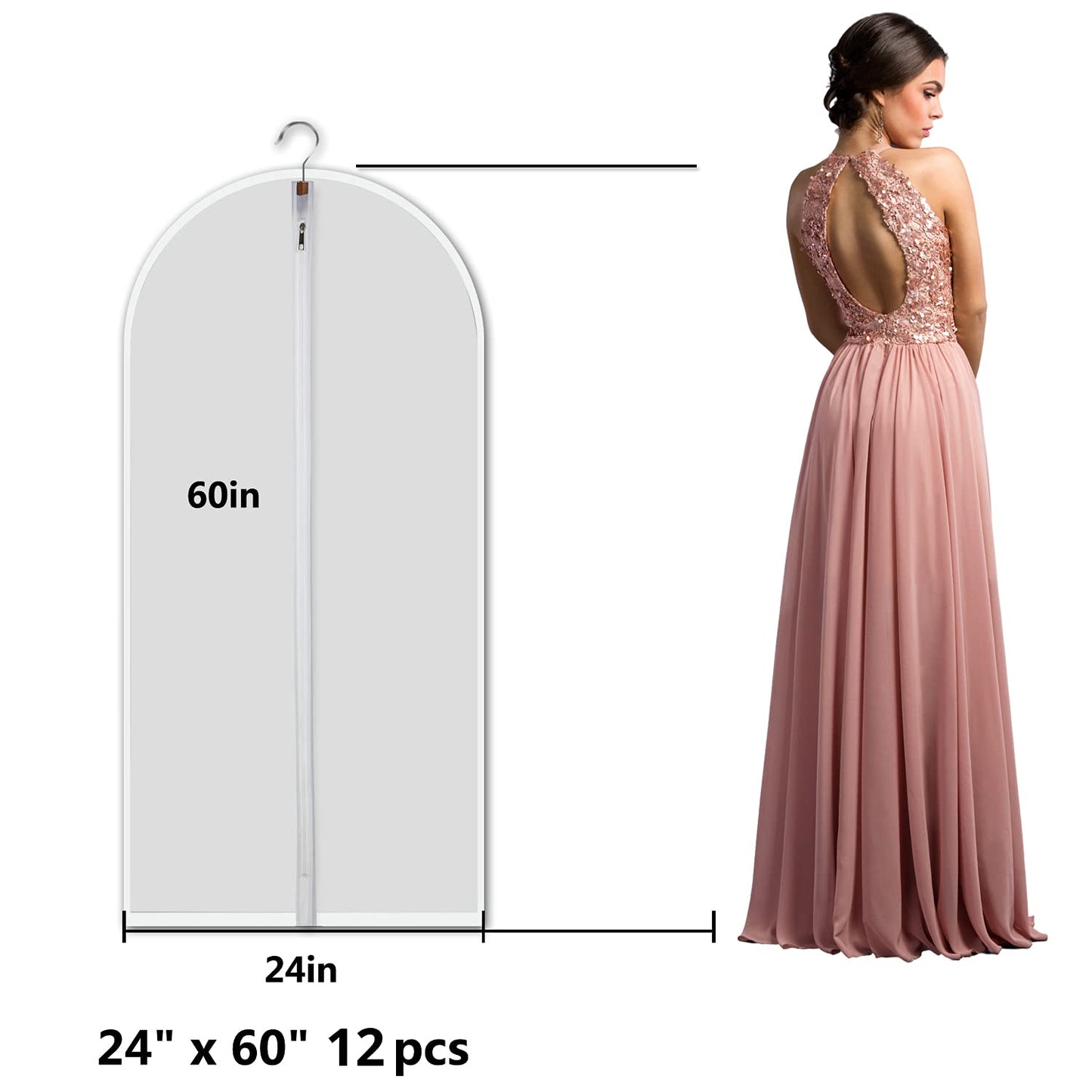 Clear Garment Bags Clothes Covers Protecting Dusts (Set of 12) for Storage Plastic Garment Bags Hanging Clothes Bags Dress Bag for Gowns Long with Zipper for Closet - 24'' x 40''/12 Pack