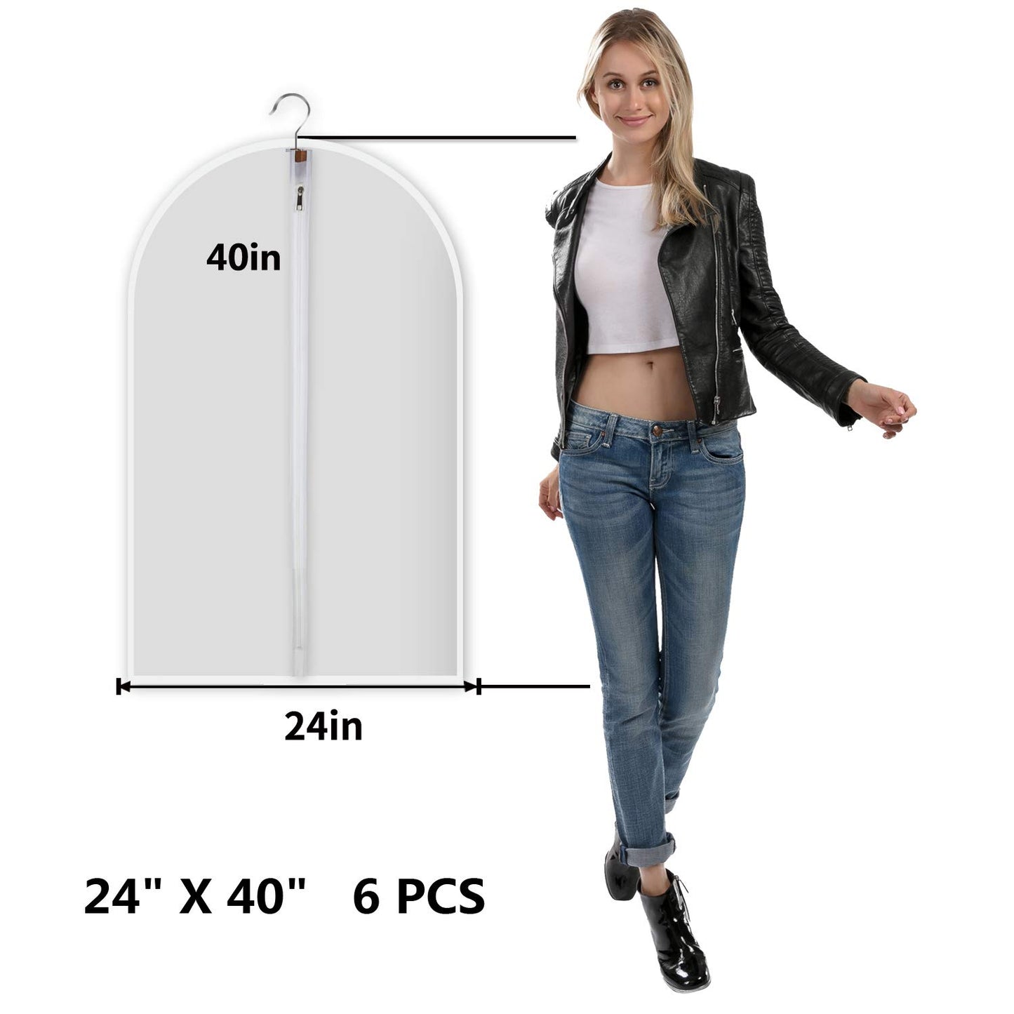 Clear Garment Bags Clothes Covers Protecting Dusts (Set of 12) for Storage Plastic Garment Bags Hanging Clothes Bags Dress Bag for Gowns Long with Zipper for Closet - 24'' x 40''/12 Pack