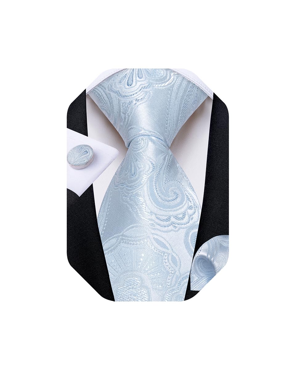 Mens Tie Set Silk Solid Paisley Necktie and Pocket Square Cufflinks Classic Formal Ties for Men Wedding Party