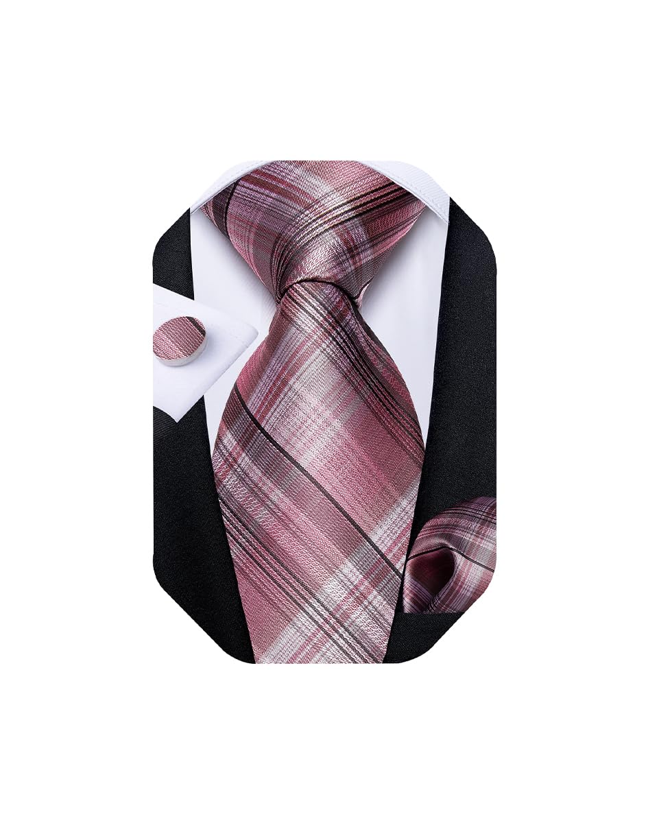 Extra Long Tie for Men Silk 63 inches XL Necktie and Pocket Suqare Cufflinks Set Mens Big and Tall Tie Wedding Party