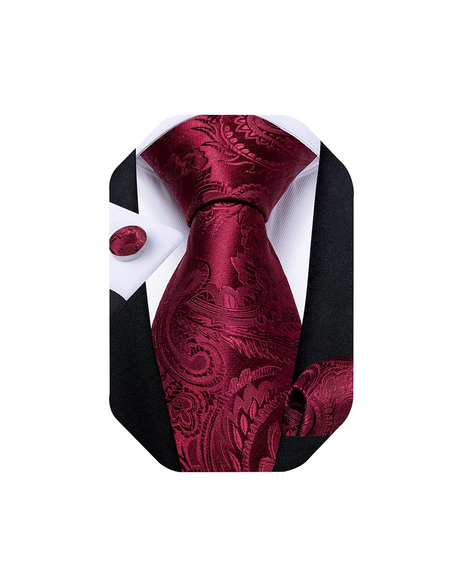 Extra Long Tie for Men Silk 63 inches XL Necktie and Pocket Suqare Cufflinks Set Mens Big and Tall Tie Wedding Party