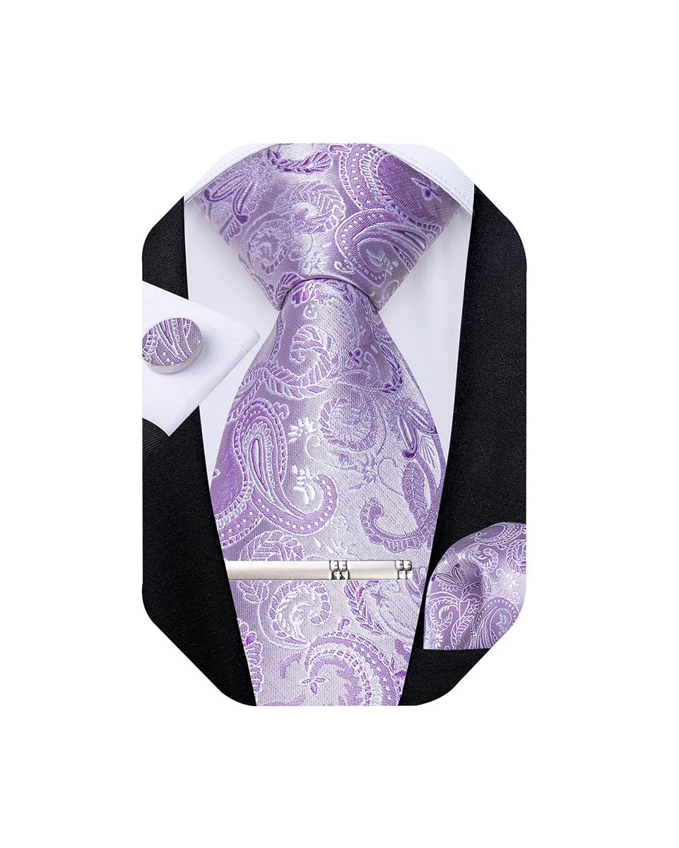 Silk Floral Ties for Men Woven Paisley Necktie and Tie Clip Handkerchief Cufflinks Set for Party Wedding