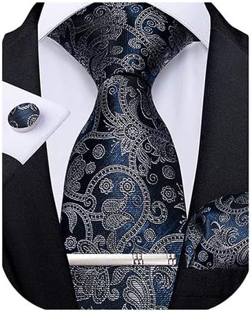Paisley Ties for Men Silk Necktie and Pocket Square Cufflinks Tie Clip Set Woven Classic Mens Tie for Wedding Party