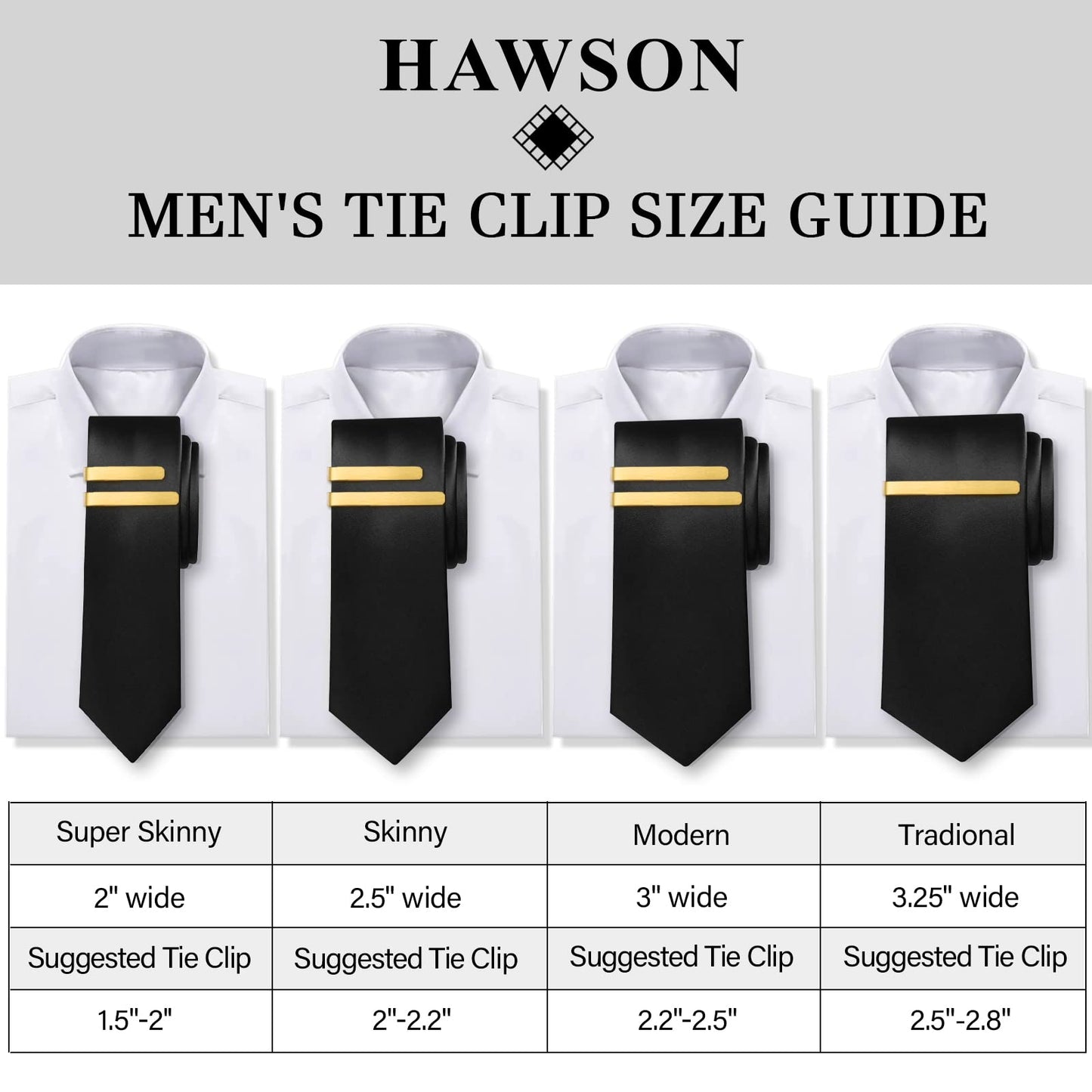 Skinny Tie Clip Bar Set, 2 Inch Tie Clip for Men - Wedding, Meeting, Party Gift Set