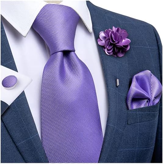Silk Ties for Men Necktie and Lapel Pin Brooch Set Formal Woven Paisley Plaid Striped Solid Tie Wedding Party