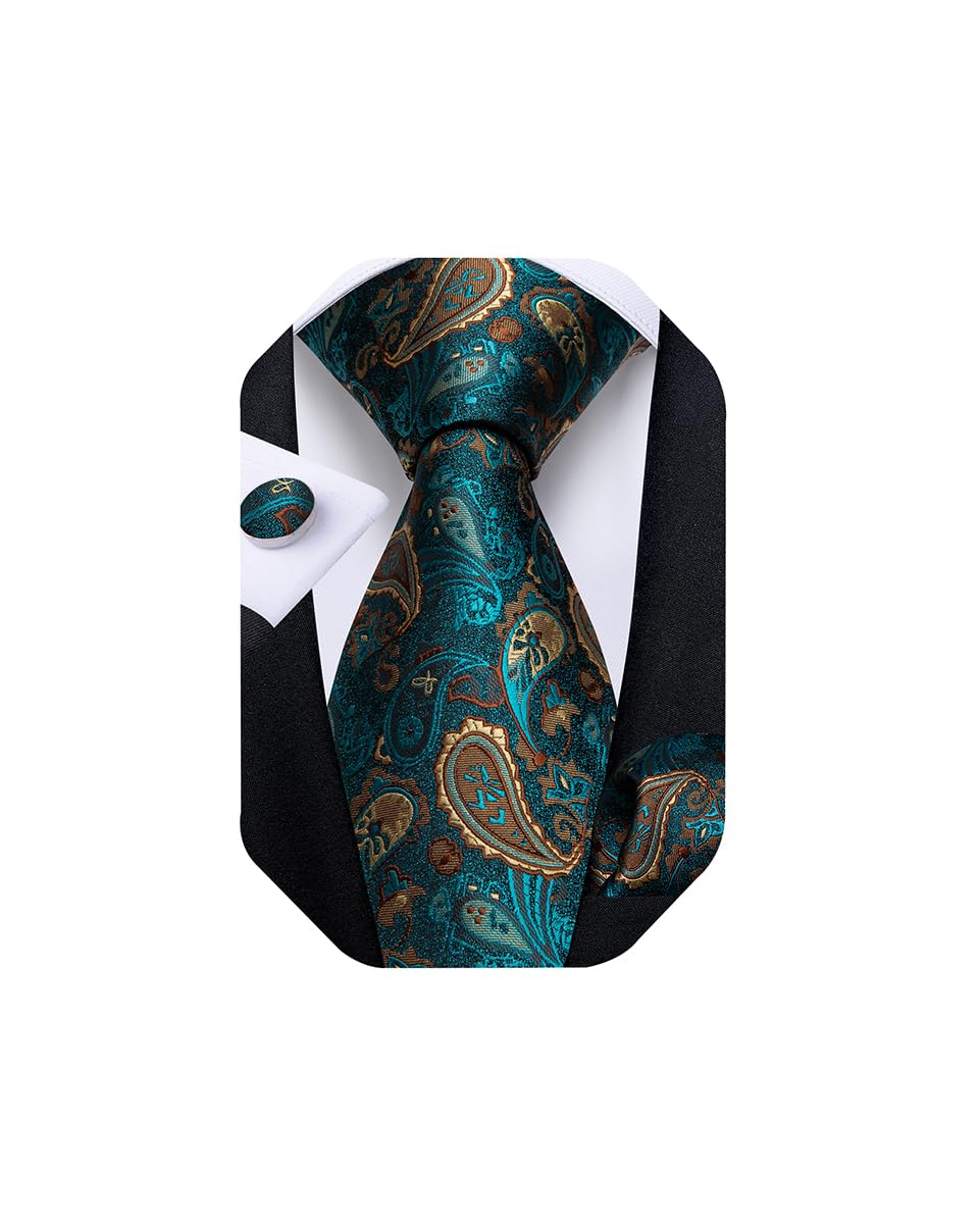 Extra Long Tie for Men Silk 63 inches XL Necktie and Pocket Suqare Cufflinks Set Mens Big and Tall Tie Wedding Party