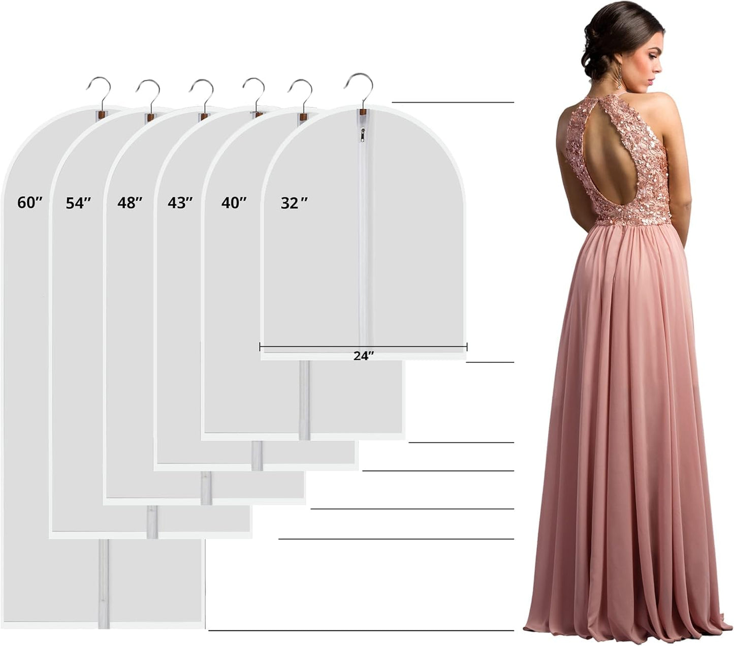 Clear Garment Bags Clothes Covers Protecting Dusts (Set of 12) for Storage Plastic Garment Bags Hanging Clothes Bags Dress Bag for Gowns Long with Zipper for Closet - 24'' x 40''/12 Pack