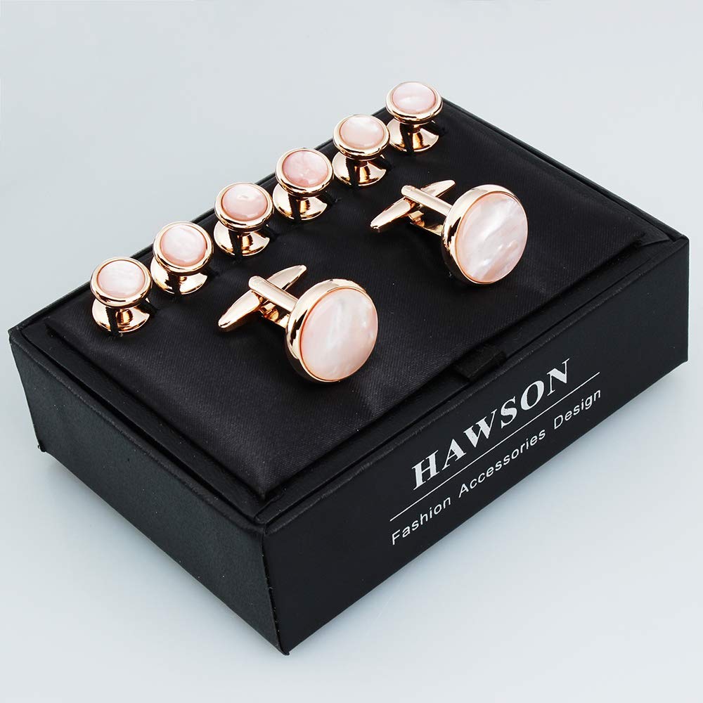 Cufflinks and Tuxedo Studs Set for Men with Gift Box, Mother-of-Pearl Cuff links for French Cuff Shirt and Dress Shirt, Suitable for Wedding, Birthday, Party