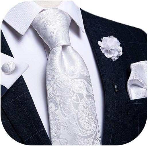 Silk Ties for Men Necktie and Lapel Pin Brooch Set Formal Woven Paisley Plaid Striped Solid Tie Wedding Party