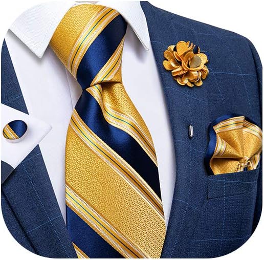 Silk Ties for Men Necktie and Lapel Pin Brooch Set Formal Woven Paisley Plaid Striped Solid Tie Wedding Party