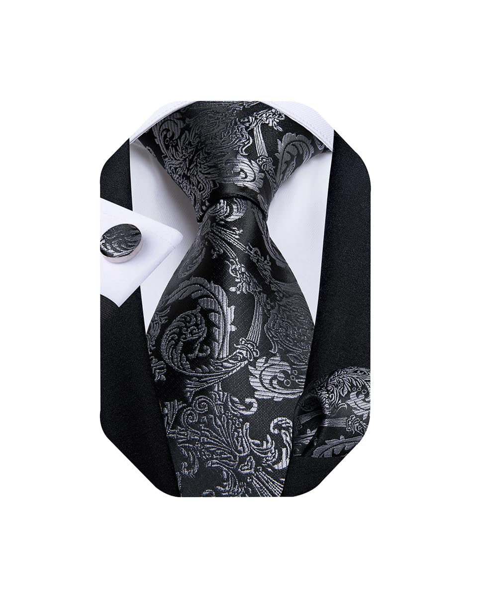 Extra Long Tie for Men Silk 63 inches XL Necktie and Pocket Suqare Cufflinks Set Mens Big and Tall Tie Wedding Party
